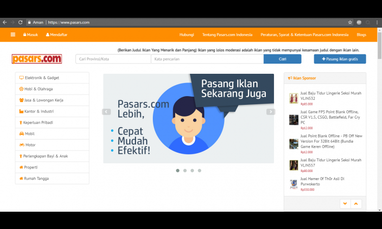 Lelang Website Pasars.com, Situs Jual Beli Online - Pasang Iklan Gratis Seperti OLX Lengkap & Kaya Fitur